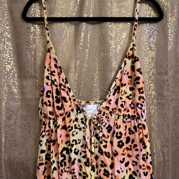 Bar III Plunge Cut Pink Yellow Cheetah Print Swim Cover-Up Maxi Dress Large NWT - Picture 6 of 11